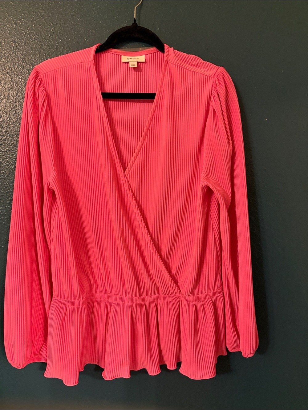 Onjenu Hot Pink Pleated Wrap Blouse with Peplum Hem